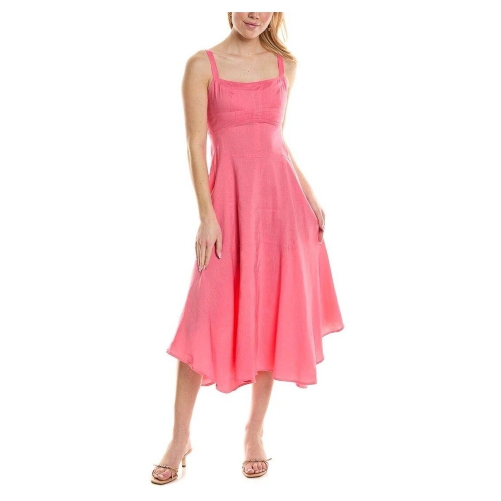 A.L.C. Delfine Pink Linen Blend Smocked Midi Dress Size 10